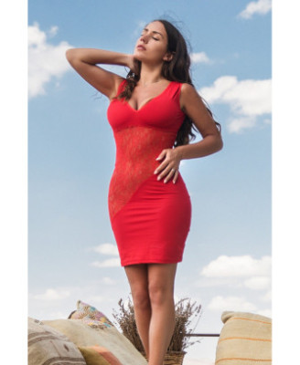 Robe rouge large décollectée Olivia 